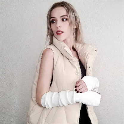 Knitted Solid Color Warmer Fingerless Gloves - Image 9