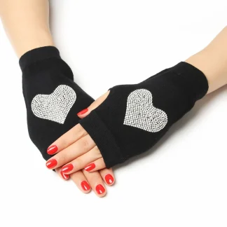 Black Half Finger Glove with Heart Pattern