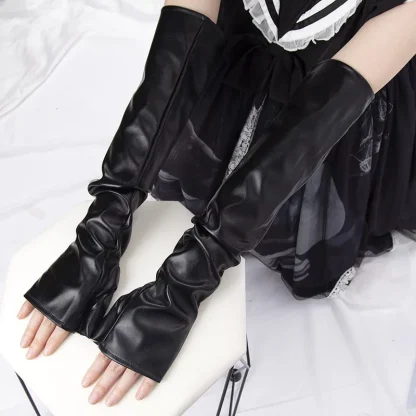Sleek Black Long Fingerless Gloves - Image 3