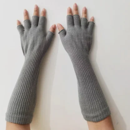 Long Knitted Half Finger Fitted Gloves