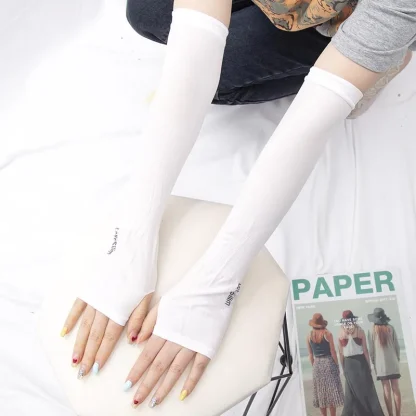 Elastic Long Fingerless Solid Gloves - Image 7