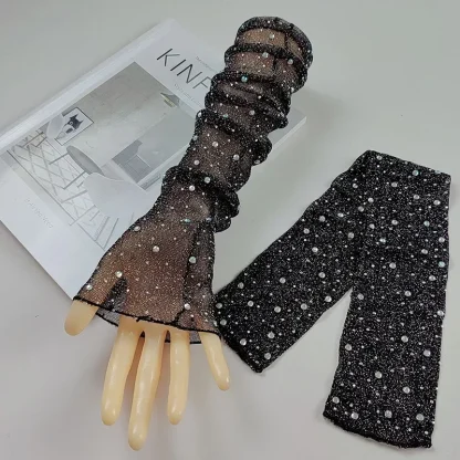 See-through Half Finger Gloves with Glitter Design - Image 8
