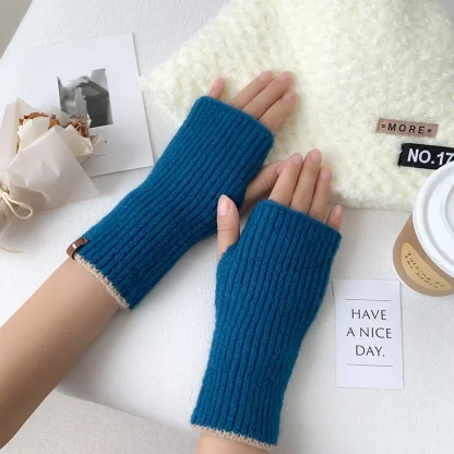 Knitted Solid Color Half Finger Gloves - Image 4