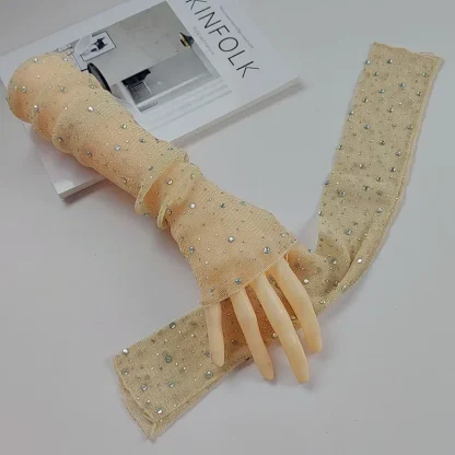 See-through Half Finger Gloves with Glitter Design - Image 11