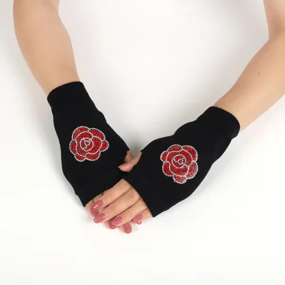 Black Half Finger Glove with Heart Pattern - Image 7