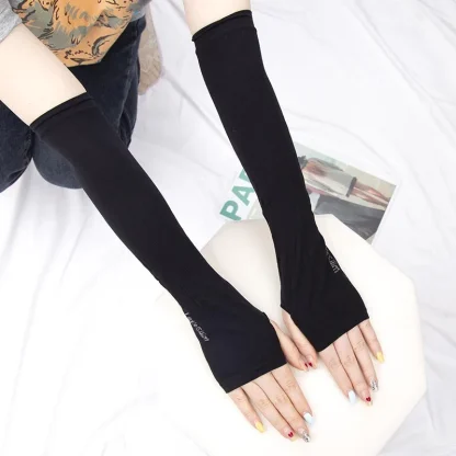 Elastic Long Fingerless Solid Gloves - Image 8