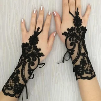Sheer Lace Fingerless Gloves with Floral Design