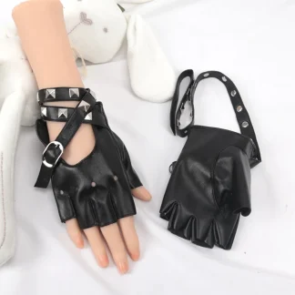 Black Fingerless Gloves with Rivet Design
