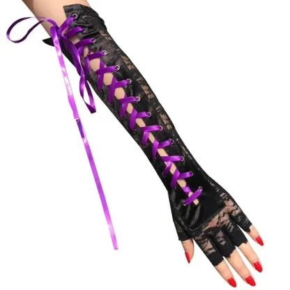 Lace Fingerless Glove with Lace-up Design - Image 8