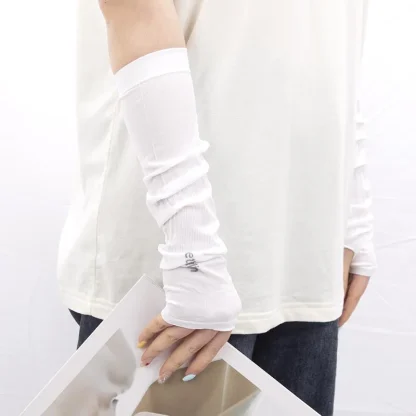Elastic Long Fingerless Solid Gloves - Image 5