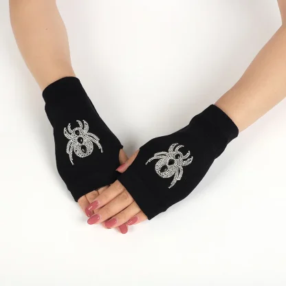 Black Half Finger Glove with Heart Pattern - Image 6