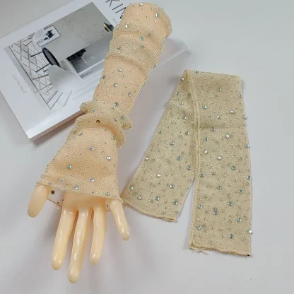 See-through Half Finger Gloves with Glitter Design - Image 2