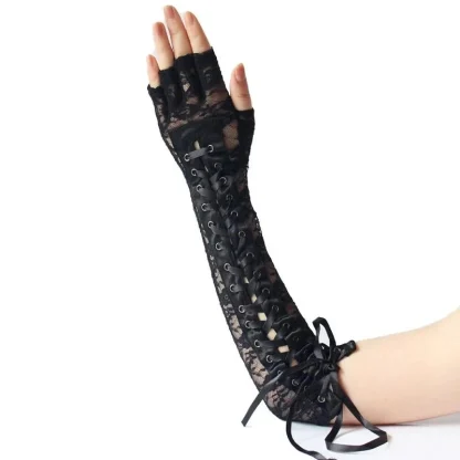 Lace Fingerless Glove with Lace-up Design - Image 7