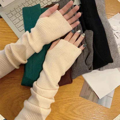 Long Arm Warmer Fingerless Gloves - Image 4
