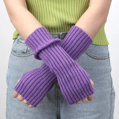 Warm Fingerless Gloves with Soft Solid Color - Image 3