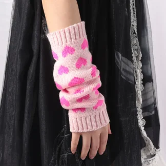 Knitted Half Finger Gloves with Heart Pattern