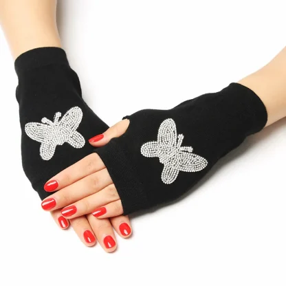 Black Half Finger Glove with Heart Pattern - Image 8