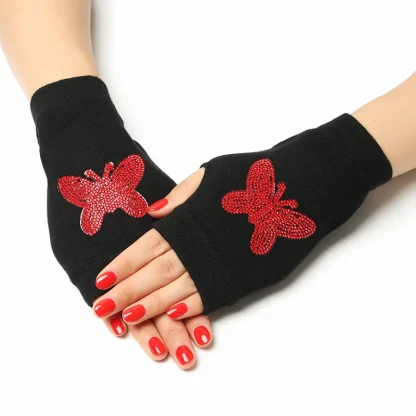 Black Half Finger Glove with Heart Pattern - Image 14