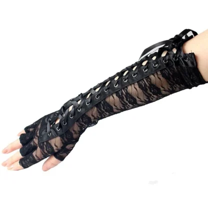 Lace Fingerless Glove with Lace-up Design - Image 9