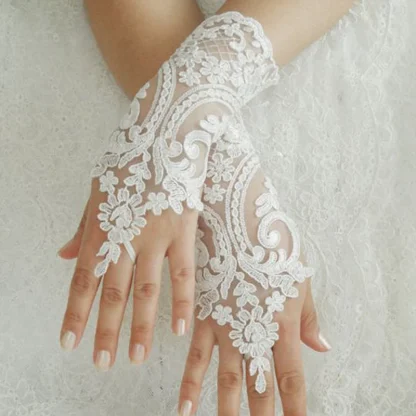 Sheer Lace Fingerless Gloves with Floral Design - Image 3
