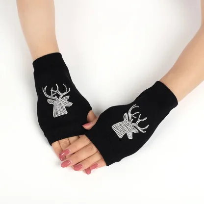 Black Half Finger Glove with Heart Pattern - Image 11