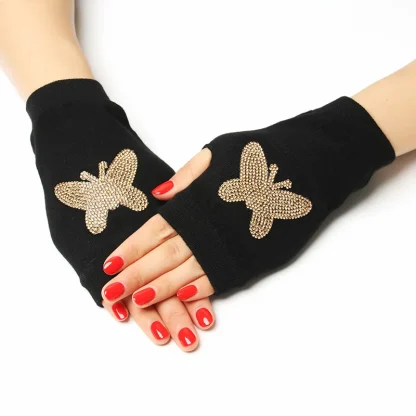 Black Half Finger Glove with Heart Pattern - Image 13