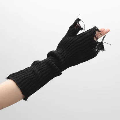 Distressed Long Half Finger Gloves - Image 4