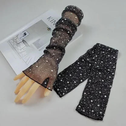See-through Half Finger Gloves with Glitter Design - Image 7