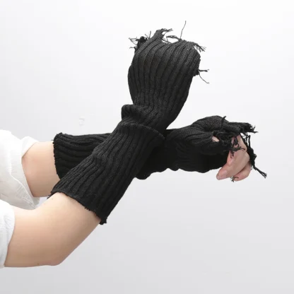 Distressed Long Half Finger Gloves - Image 2