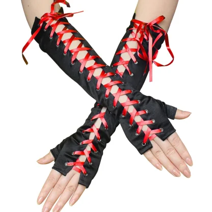 Lace Fingerless Glove with Lace-up Design - Image 6