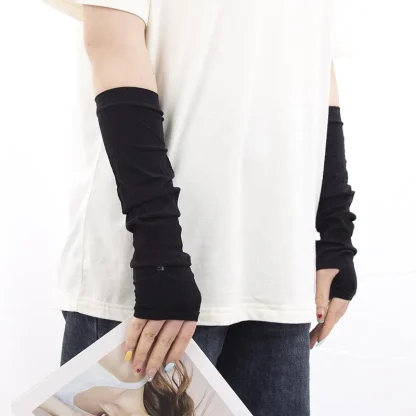 Elastic Long Fingerless Solid Gloves - Image 2