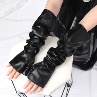 Sleek Black Long Fingerless Glovess