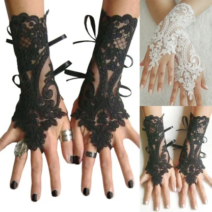 Sheer Lace Fingerless Gloves with Floral Design - Image 5