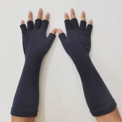 Long Knitted Half Finger Fitted Gloves - Image 3