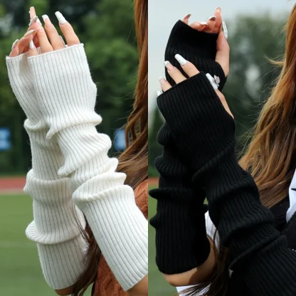 Long Arm Warmer Fingerless Gloves - Image 2