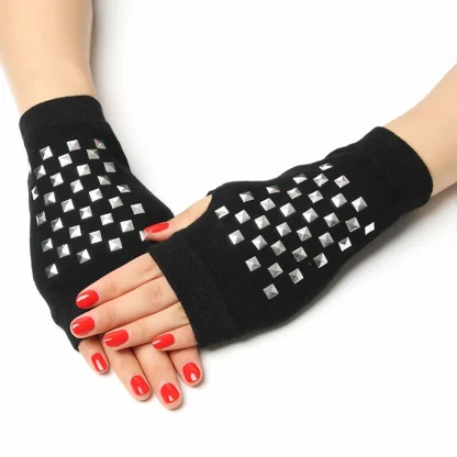 Black Half Finger Glove with Heart Pattern - Image 2