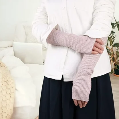 Knitted Solid Color Warmer Fingerless Gloves - Image 11