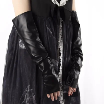 Sleek Black Long Fingerless Gloves - Image 5