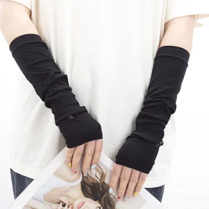 Elastic Long Fingerless Solid Gloves - Image 3